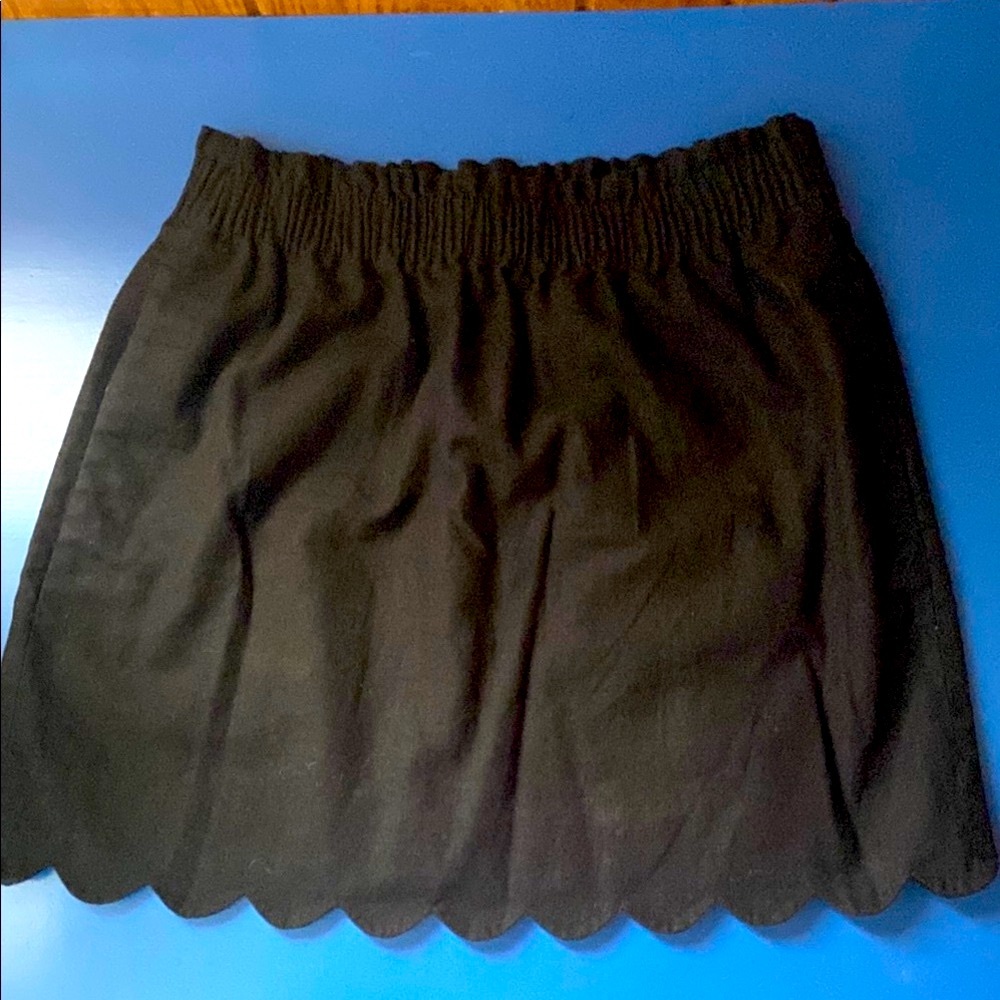J. CREW Black Linen PULL ON Scalloped Hem Skirt pockets 6 Cute
